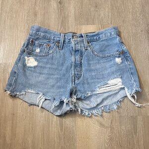 LEVIS 501 Light Wash Distressed Denim Shorts